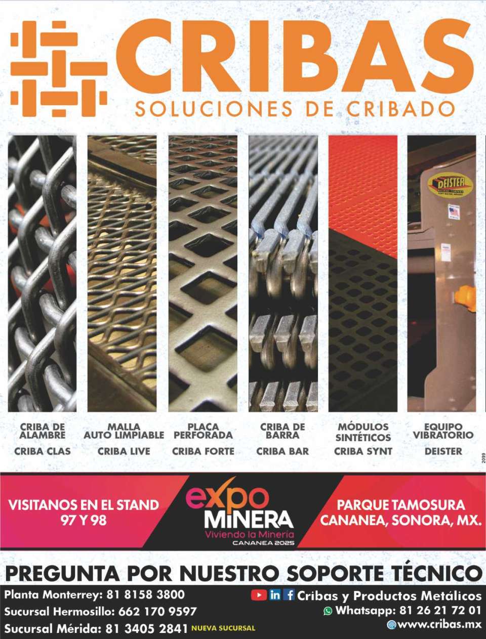 Cribas y Productos Metalicos, soluciones en cribado, tenemos cribas de alambre, modulos sinteticos, placa perforada, cribas de barra, equipos vibratorios, criba-live (autolimpiables). 