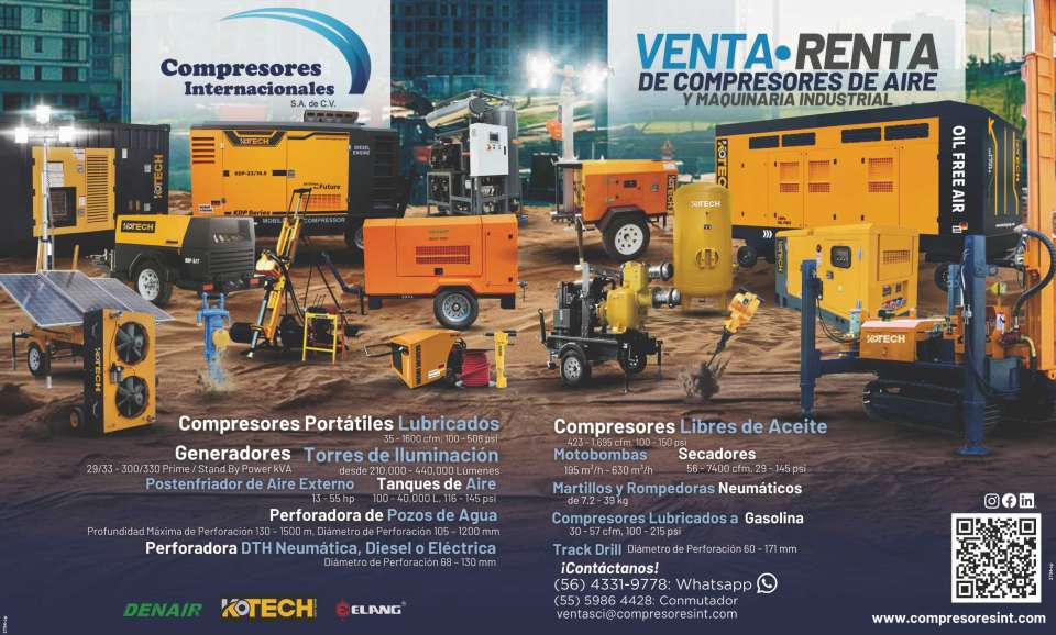 Venta-Renta de Compresores de aire y Maquinaria Industrial. Generadores, Torres de Iluminacion, Postenfriador de aire externo, Tanques de aire, Perforadora de Pozos de agua, Motobombas, Track Drill