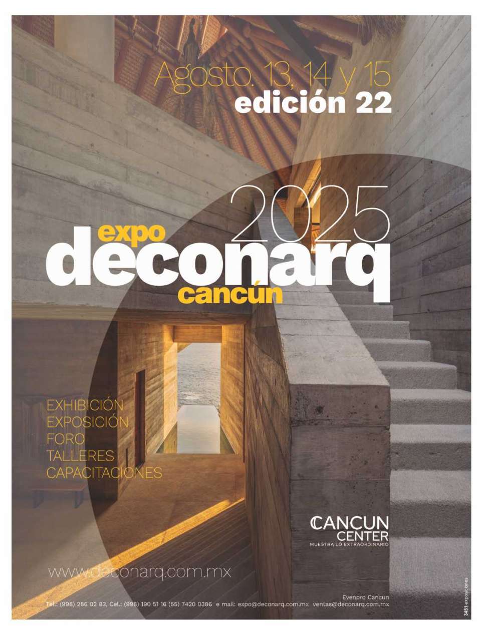 Expo DECONARQ Cancun del 13 al 15 de Agosto 2025, en Cancun Center. Exhibicion, Exposicion, Foro, Talleres, Capacitaciones.