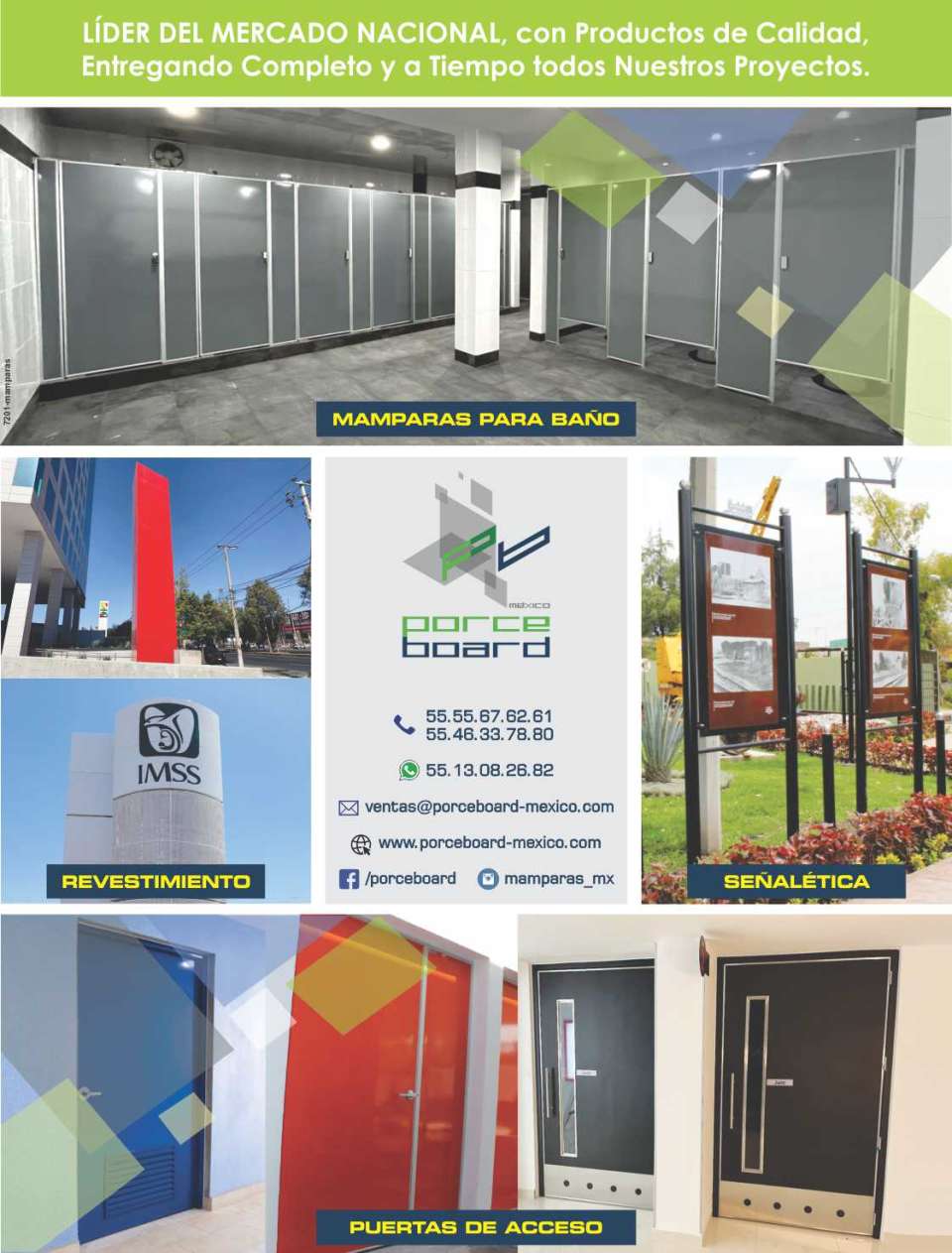 Fabricante de Mamparas para Baños, Puertas de Acceso, Señaletica y Revestimientos Arquitectonicos, Revestimientos de Fachadas. Lider del Mercado. Productos de Calidad.