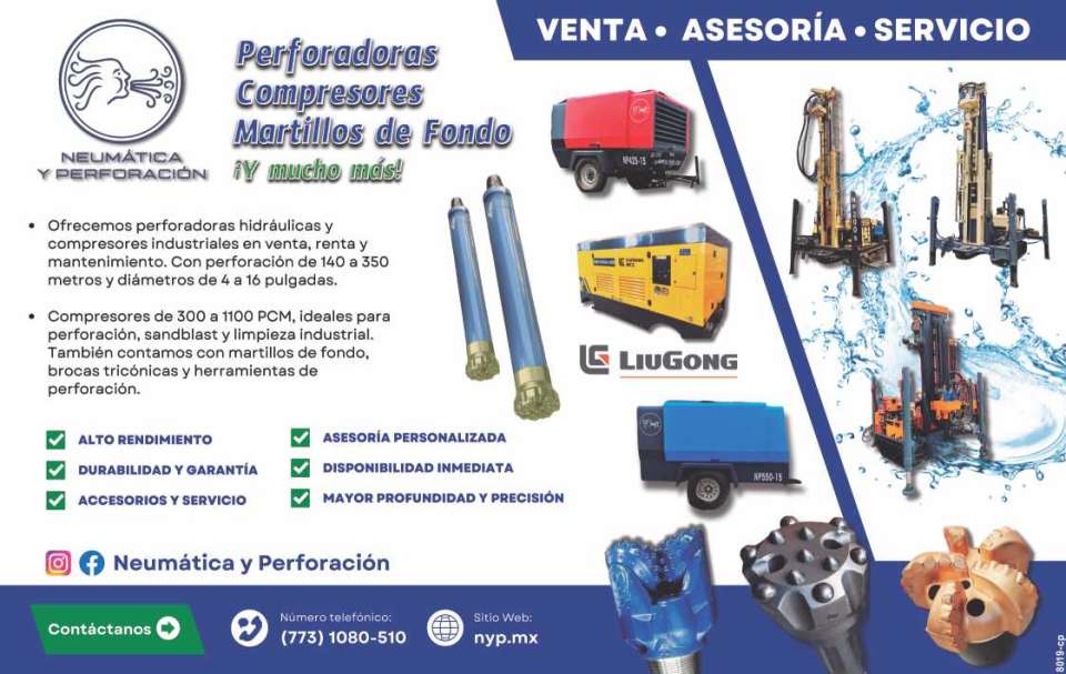 Perforadoras Hidraulicas y Compresores Industriales en venta, renta y mantenimiento. Compresores de 300 a 1100 PCM. ideales para perforacion, sandblast y limpieza industrial.