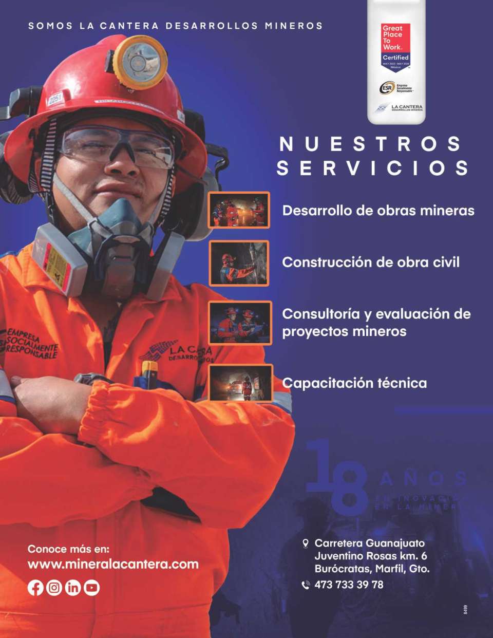 Certificados como Una Gran Empresa para Trabajar. Desarrollo de Obras Mineras, Consultoria y Evaluacion de Proyectos Mineros, Construccion y Obra Civil, Renta de Maquinaria.