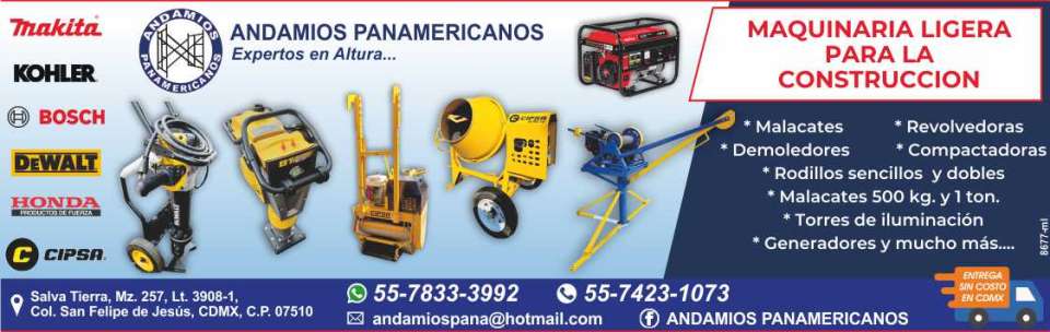 Light Machinery for Construction. Winches, Mixers, Demolitors, Compactors, Single and double rollers, 500 kg winches. and 1 ton., Lighting Towers, Generators and much more...