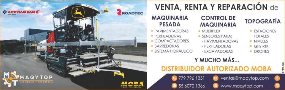 Heavy Machinery: pavers, profilers, compactors, sweepers. Machinery Control: multiplex, sensors. Topography: total stations, levels, rtk gps, drones. Sale- Rent-Repair.