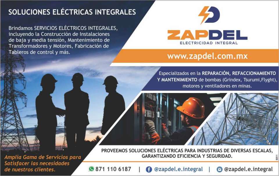 Construction of low and medium voltage installations, transformers. Manufacturing of control panels. Repair, refurbishment and maintenance of pumps, motors and fans in mines.