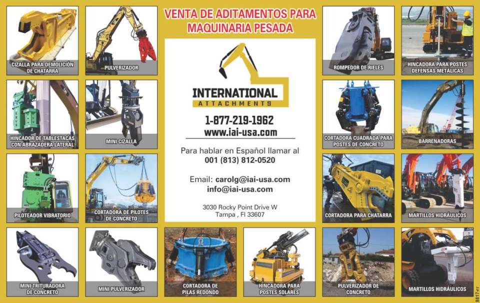 Demolition shears, Hydraulic hammers, Mini crushers, Pile breakers, Pile drivers, Rail cutters, Solar pile drivers, Auger attachments, Impact pile hammers, Rotational crushers and pulverizers.