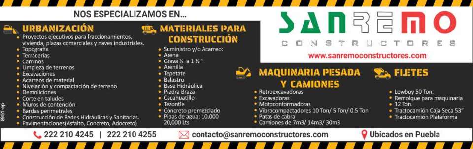 Nos especializamos en: Urbanizacion, Materiales para Construccion, Maquinaria Pesada y Camiones, Fletes.