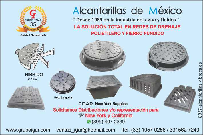 Alcantarillas y Brocales. Solucion Total en Redes de Drenaje - Polietileno y Fierro Fundido. Desde 1989 en la Industria del agua y fluidos. Solicitamos Distribuciones en New York y California.